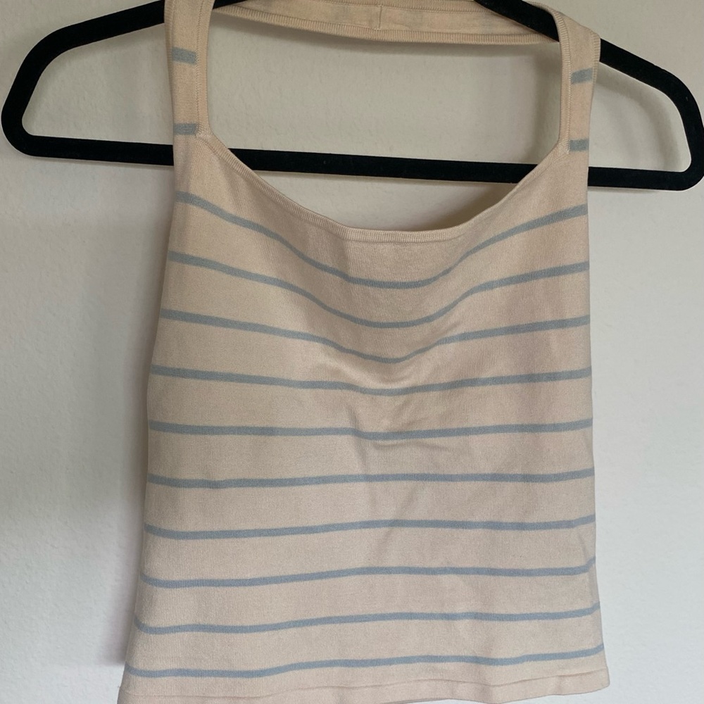 Ralph Lauren off White and Blue Fitted Backless Tank Top